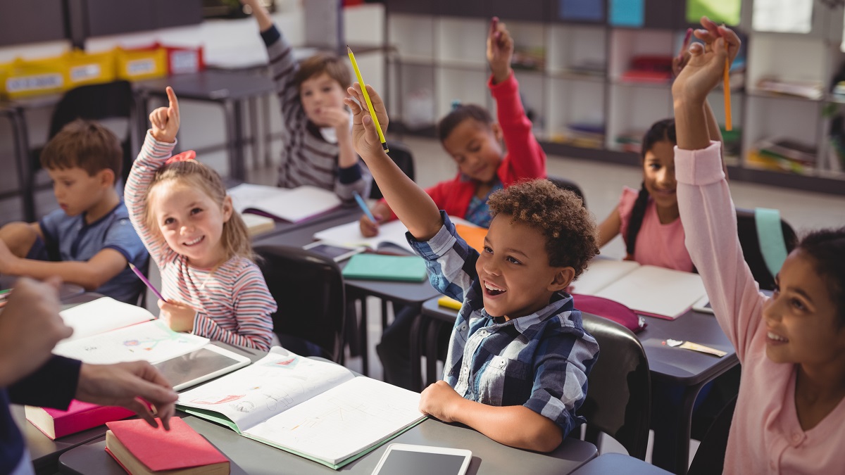 a classroom with happy students